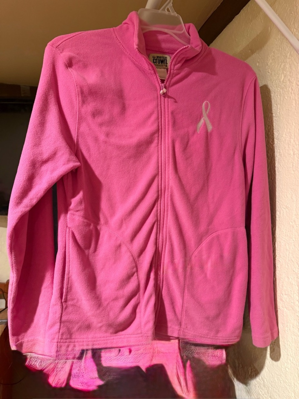 Pink Full-Zip Fleece Jacket with Awareness Ribbon